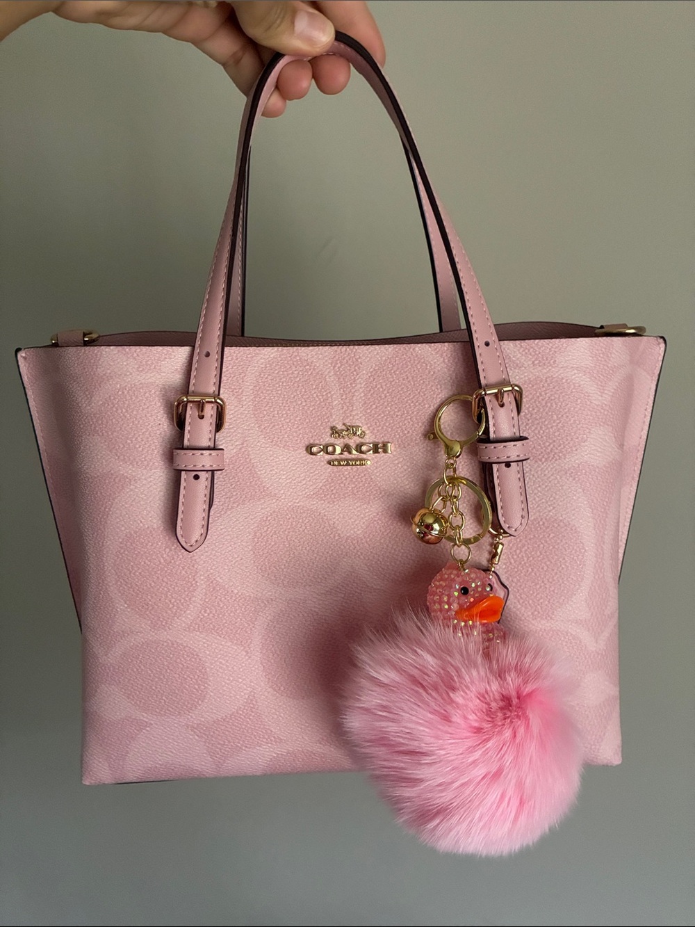 2/$20🎀 Pink Rhinestone Duck Pom Pom Keychain Bag Charm